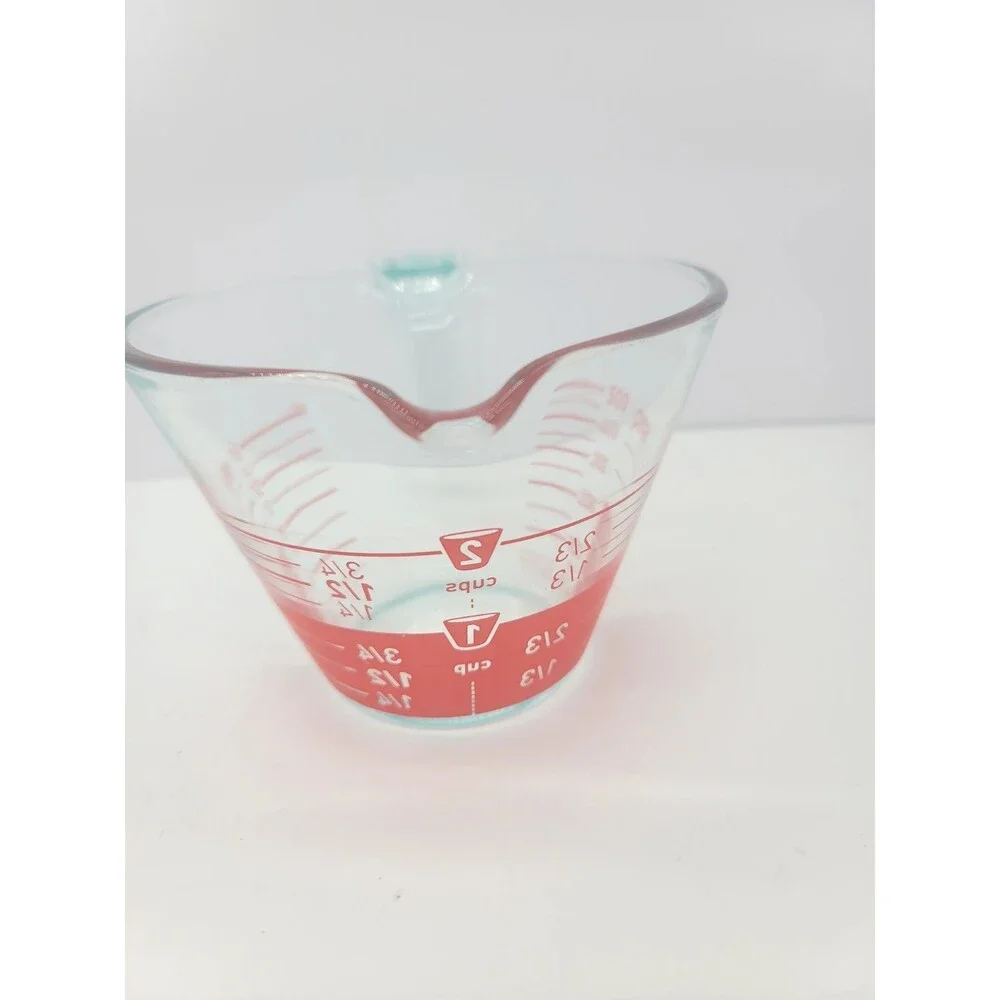2 Cup Glass Pyrex Red Lettering Measuring Cup